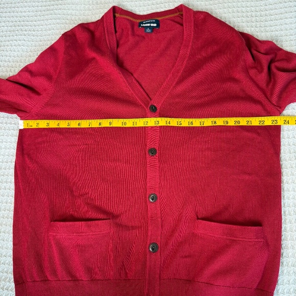 Lands End Supima Cotton Cardigan Sweater Mens Large 42-44 Red Grandpacore - Picture 7 of 9